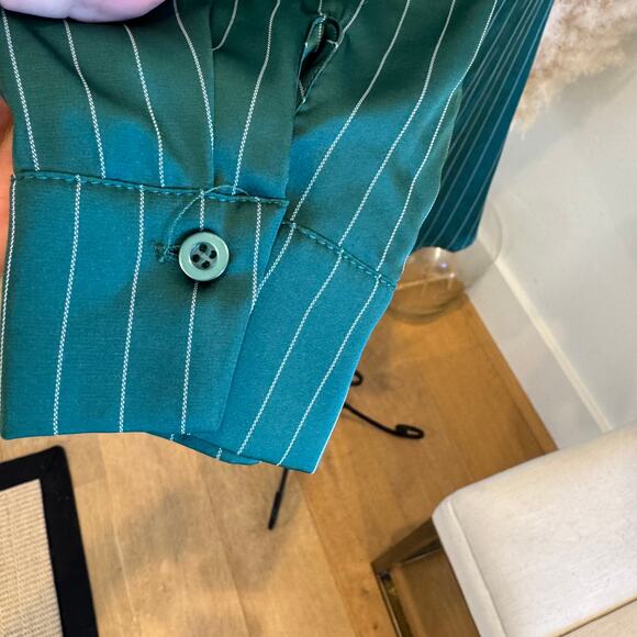 WAYF Daniela Cutout Green Pinstripe Long Sleeve Shirt Dress- Small - Picture 6 of 11